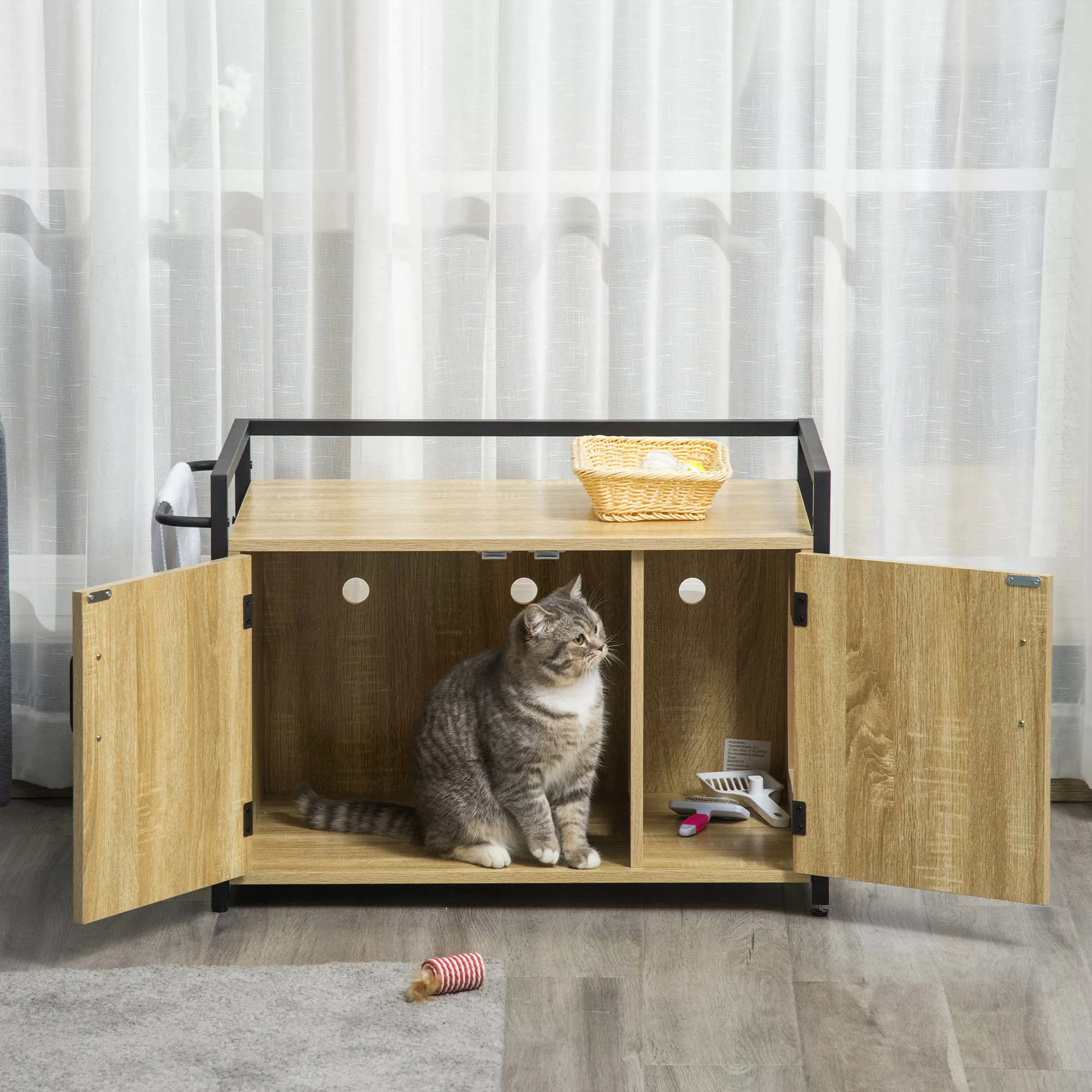 PawHut Katzenschrank toilette mit 2 Ebenen und 2 Räume, katzentoilette schr günstig online kaufen