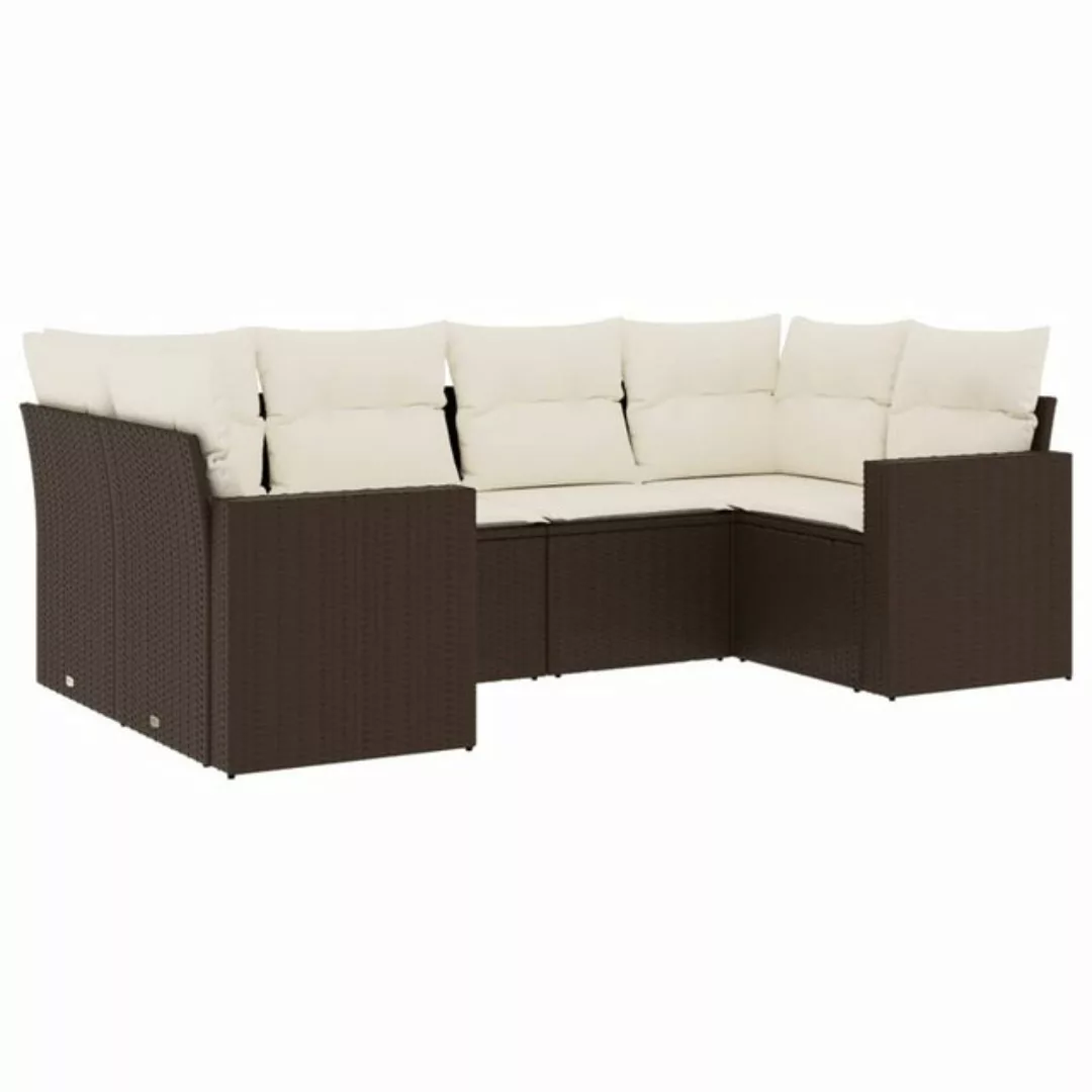 vidaXL Sofaelement 6-tlg. Garten-Sofagarnitur mit Kissen Braun Poly Rattan günstig online kaufen