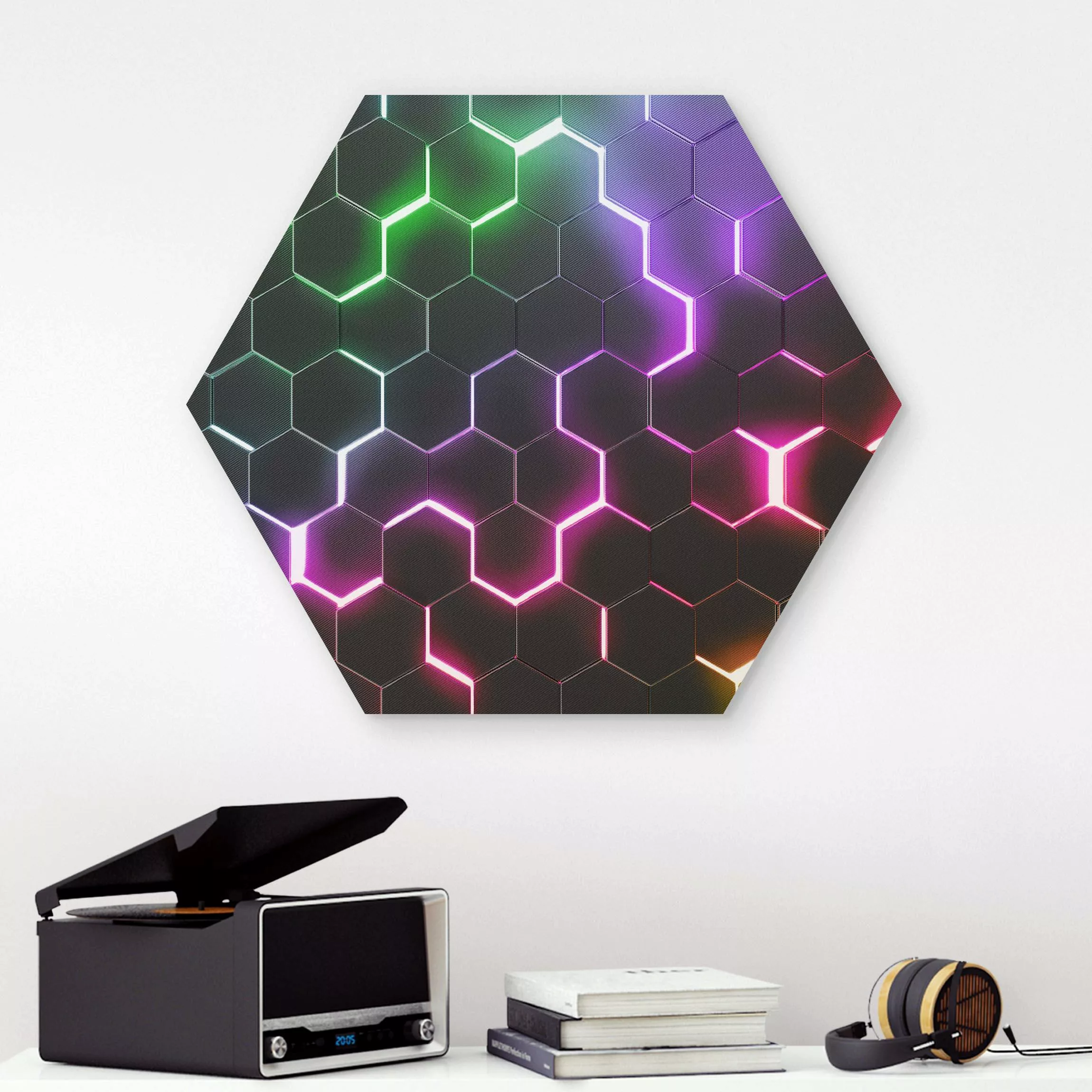 Hexagon-Forexbild Strukturierte Hexagone mit Neonlicht günstig online kaufen