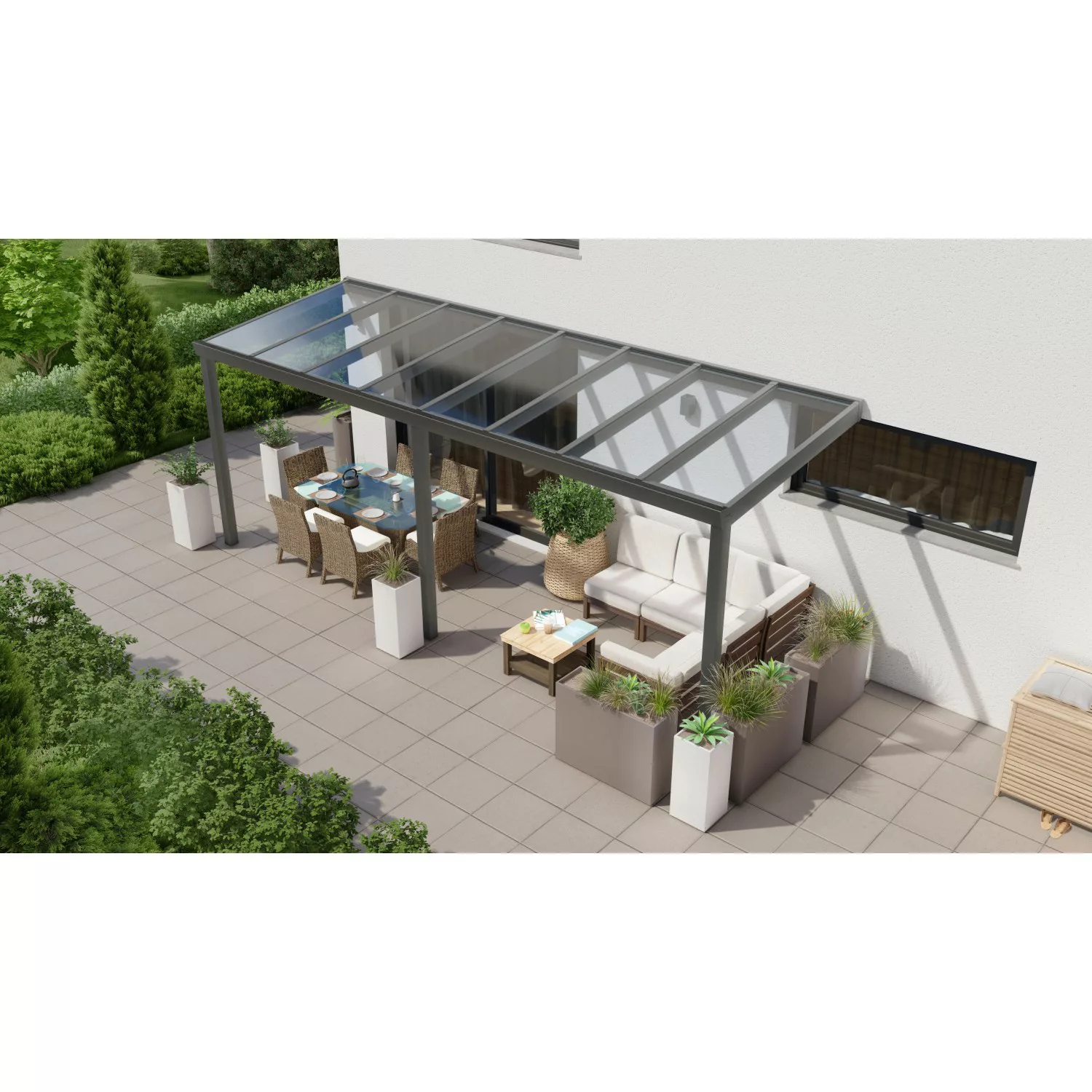 Terrassenüberdachung Professional 600 cm x 250 cm Anthrazit Struktur Glas günstig online kaufen