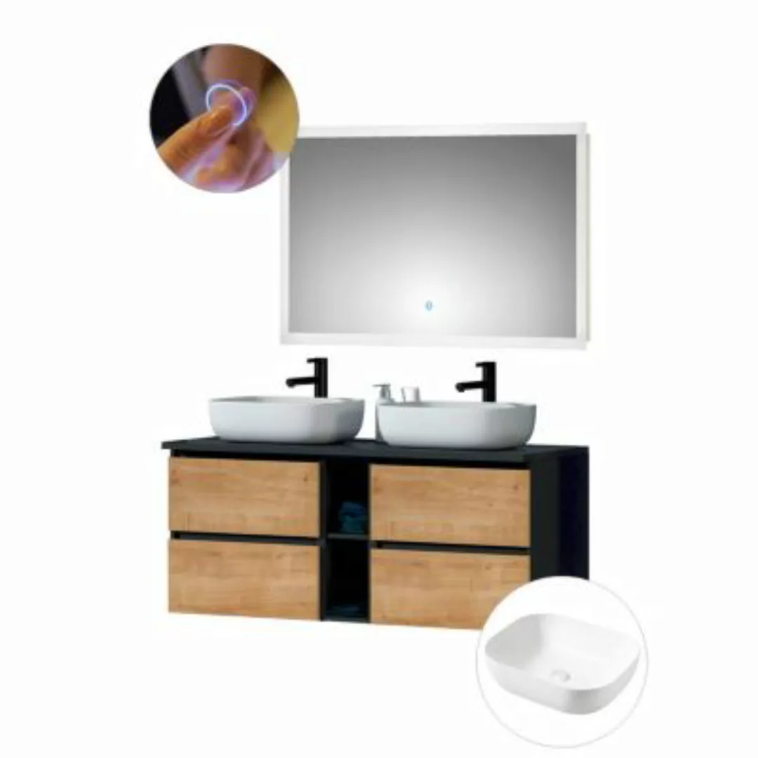 Lomadox Badezimmer Waschplatz Set mit Doppelwaschtisch MODENA-56 in anthraz günstig online kaufen