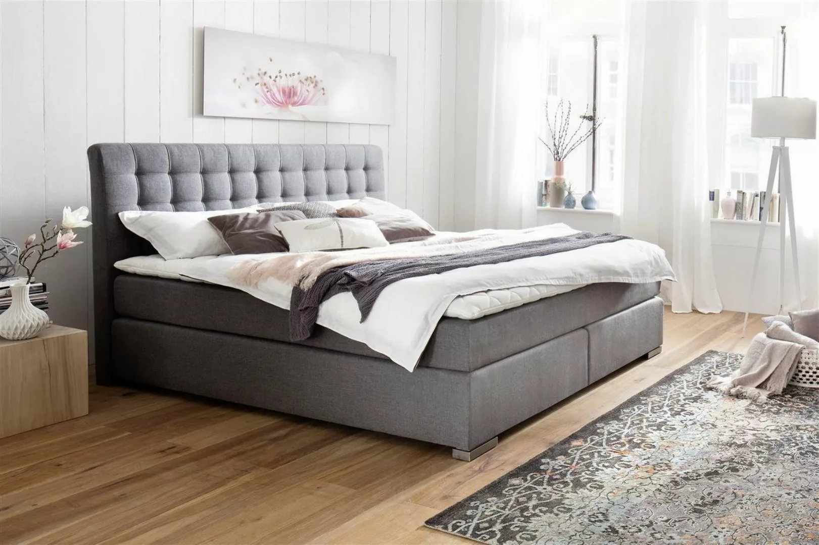 möbelando Boxspringbett Lenno, Boxspringbett Lenno mit Stoffbezug Hugo Uni günstig online kaufen