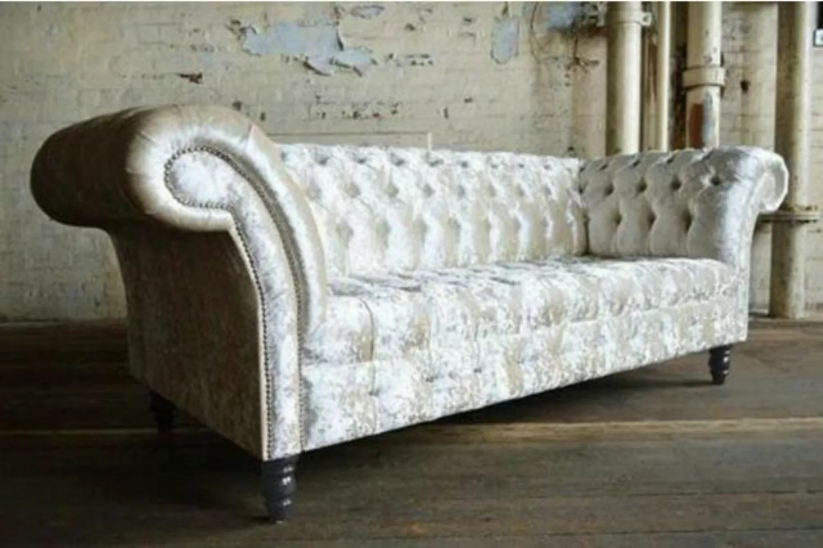 JVmoebel Chesterfield-Sofa Luxus Silber Chesterfield Dreisitzer Couch Texti günstig online kaufen