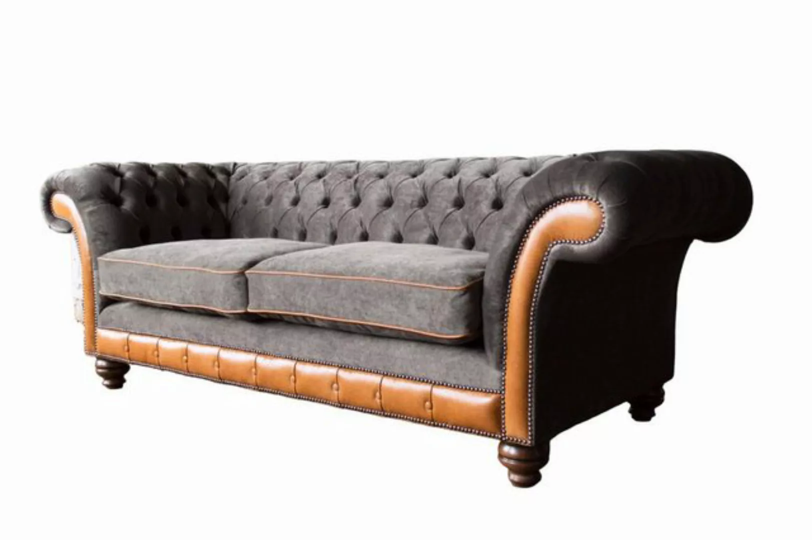 JVmoebel Chesterfield-Sofa SAMTSOFA VINTAGE ANTIK LEDER 3-SITZER CHESTERFIE günstig online kaufen