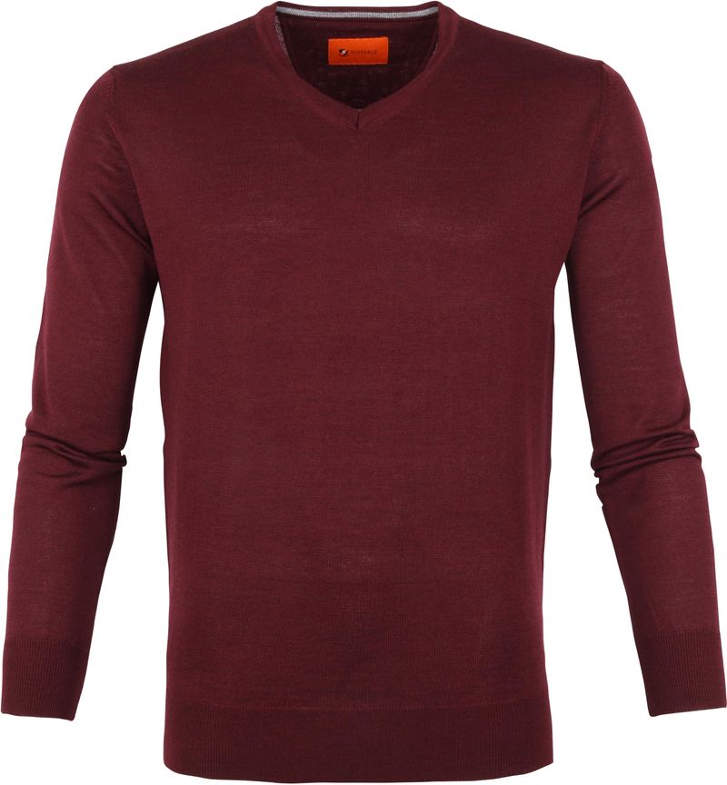 Suitable Merino Pullover V Bordeaux Rot - Größe L günstig online kaufen