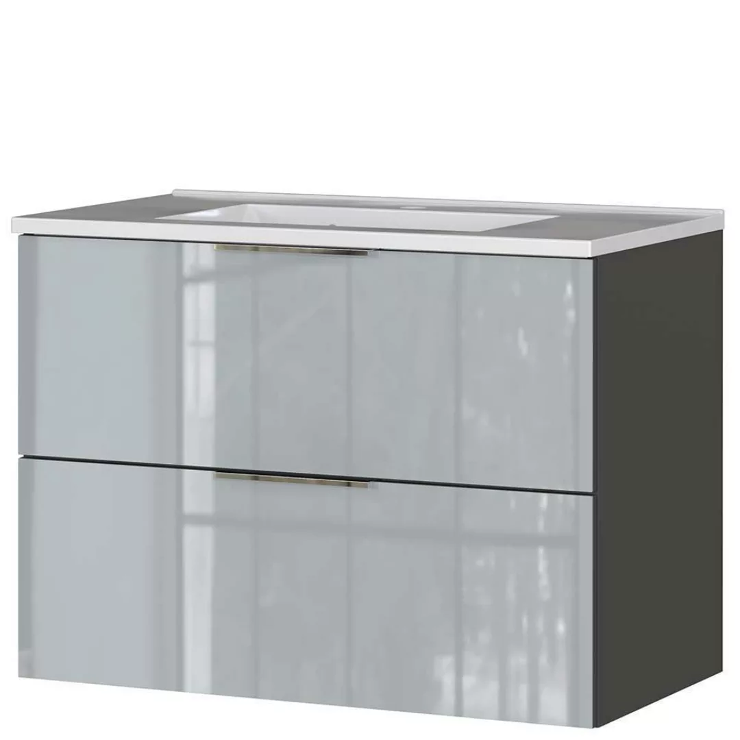Badmöbel Set 5-teilig modern in Silberfarben Dunkelgrau (fünfteilig) günstig online kaufen