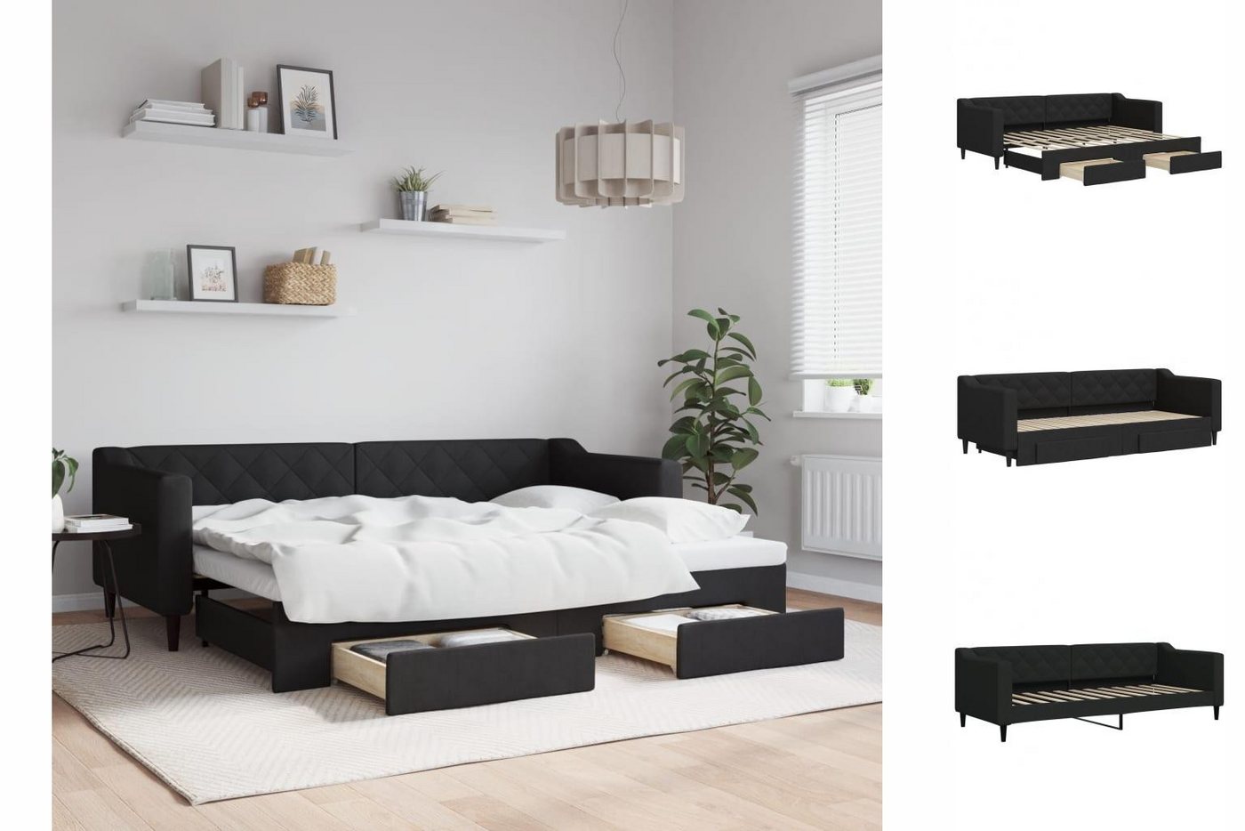 vidaXL Gästebett Gästebett Tagesbett Ausziehbar mit Schubladen Schwarz 80x2 günstig online kaufen