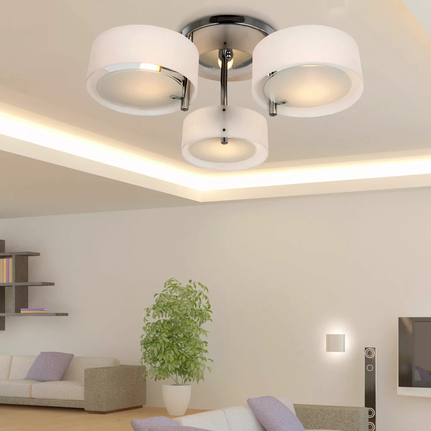 HOMCOM LED Deckenleuchte Deckenlampe Wohnzimmer Deckenstrahler E27 40W 3-fl günstig online kaufen