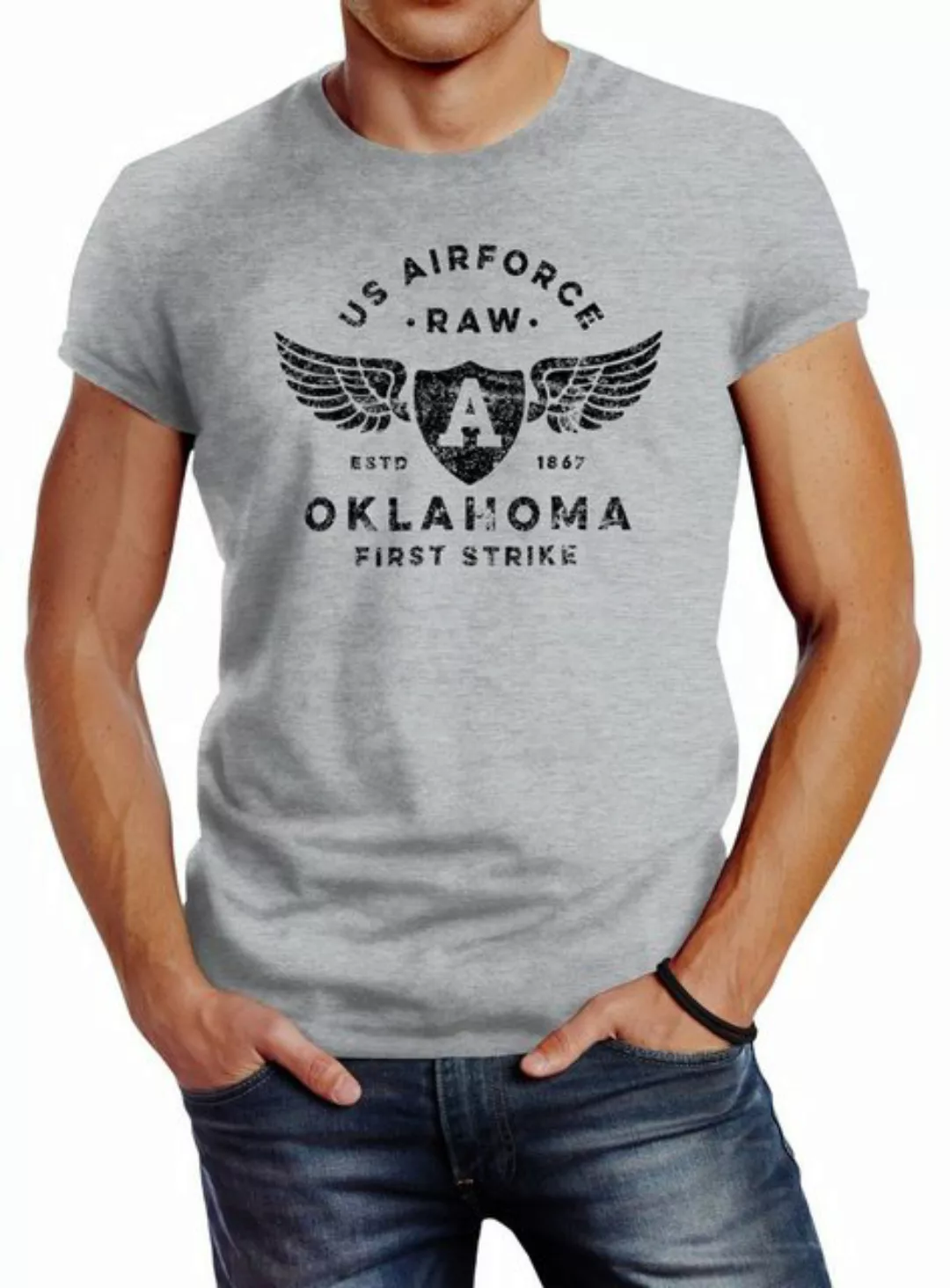 Neverless Print-Shirt Herren T-Shirt Print US Airforce Oklahoma Aviator Vin günstig online kaufen