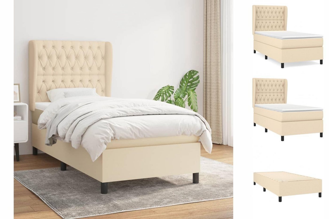 vidaXL Bettgestell Boxspringbett mit Matratze Creme 90x200 cm Stoff Bett Be günstig online kaufen