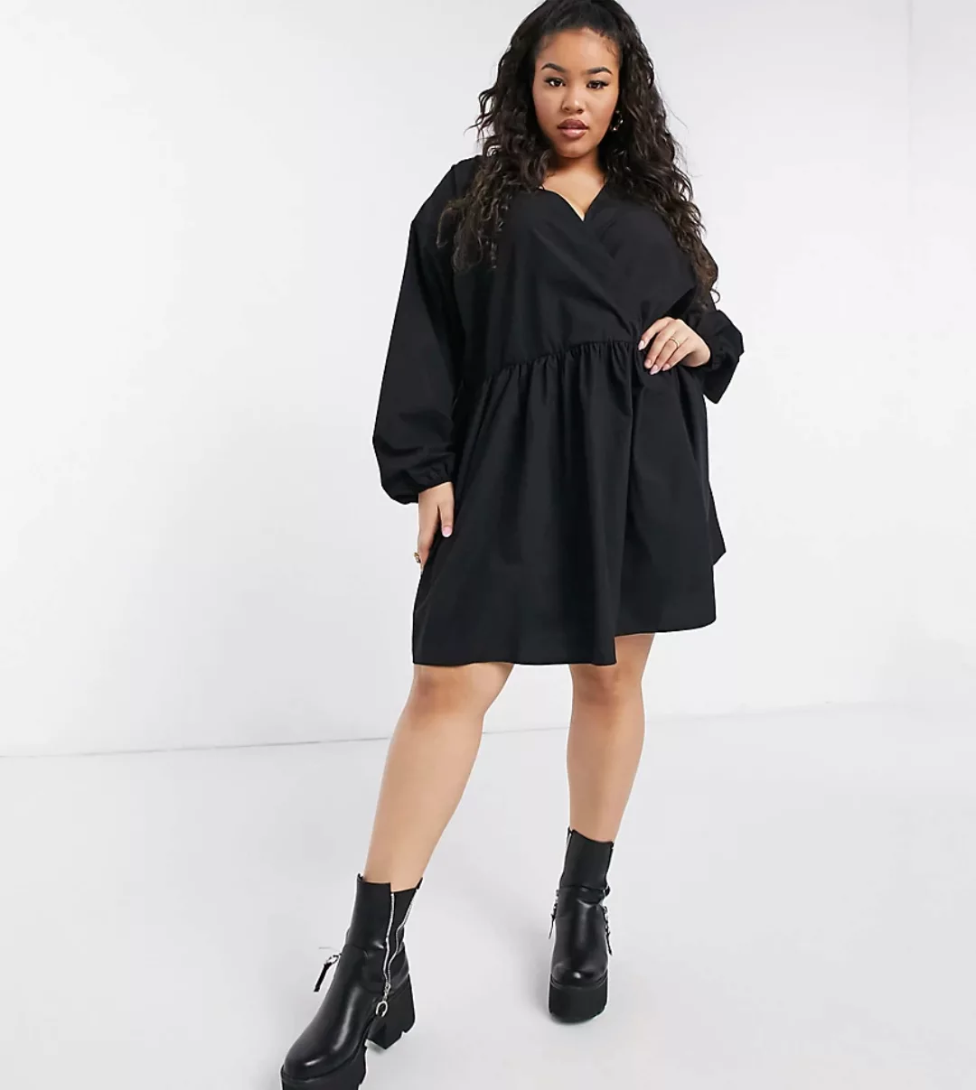 ASOS DESIGN Curve – Legeres Mini-Hängerkleid in Schwarz aus Baumwollpopelin günstig online kaufen
