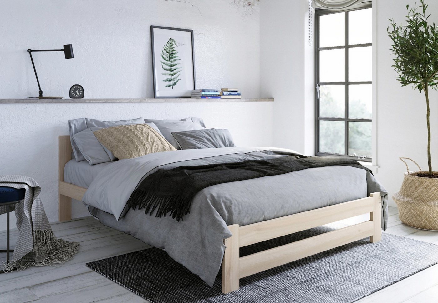 Home Collective Holzbett mit Lattenrost Modern Bett Kiefer Bettgestell Mass günstig online kaufen