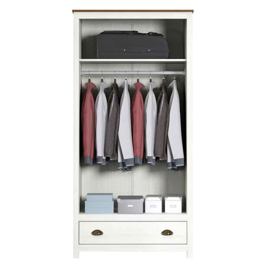 Kleiderschrank Kiefer Weiß im Landhausstil 185 cm hoch günstig online kaufen