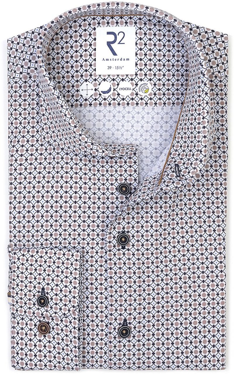 R2 Hemd Poplin Graphical Impression Beige Blau - Größe 46 günstig online kaufen