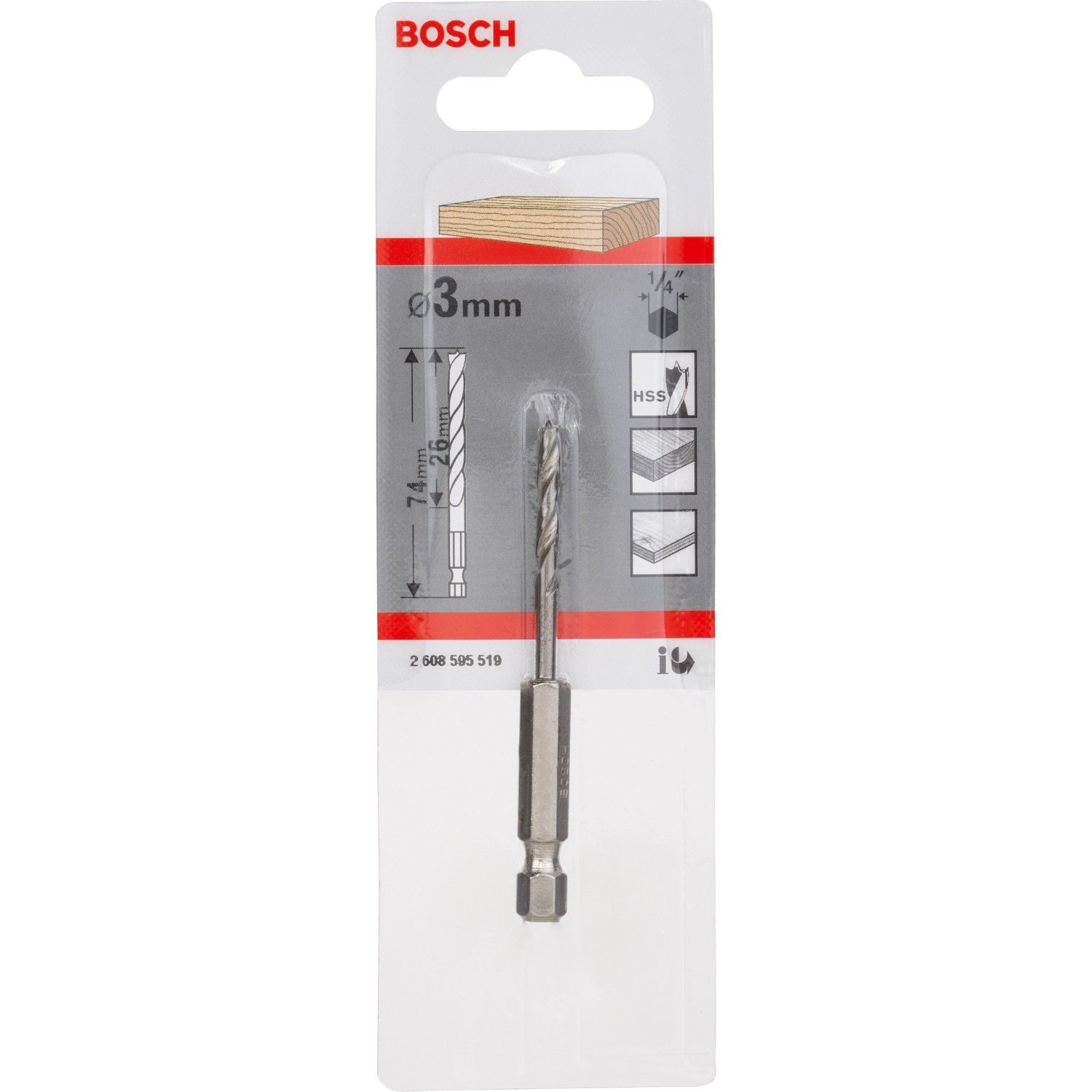 Bosch Holzspiralbohrer 1/4 Zoll-Sechskantschaft Ø 3 mm x 74 mm günstig online kaufen