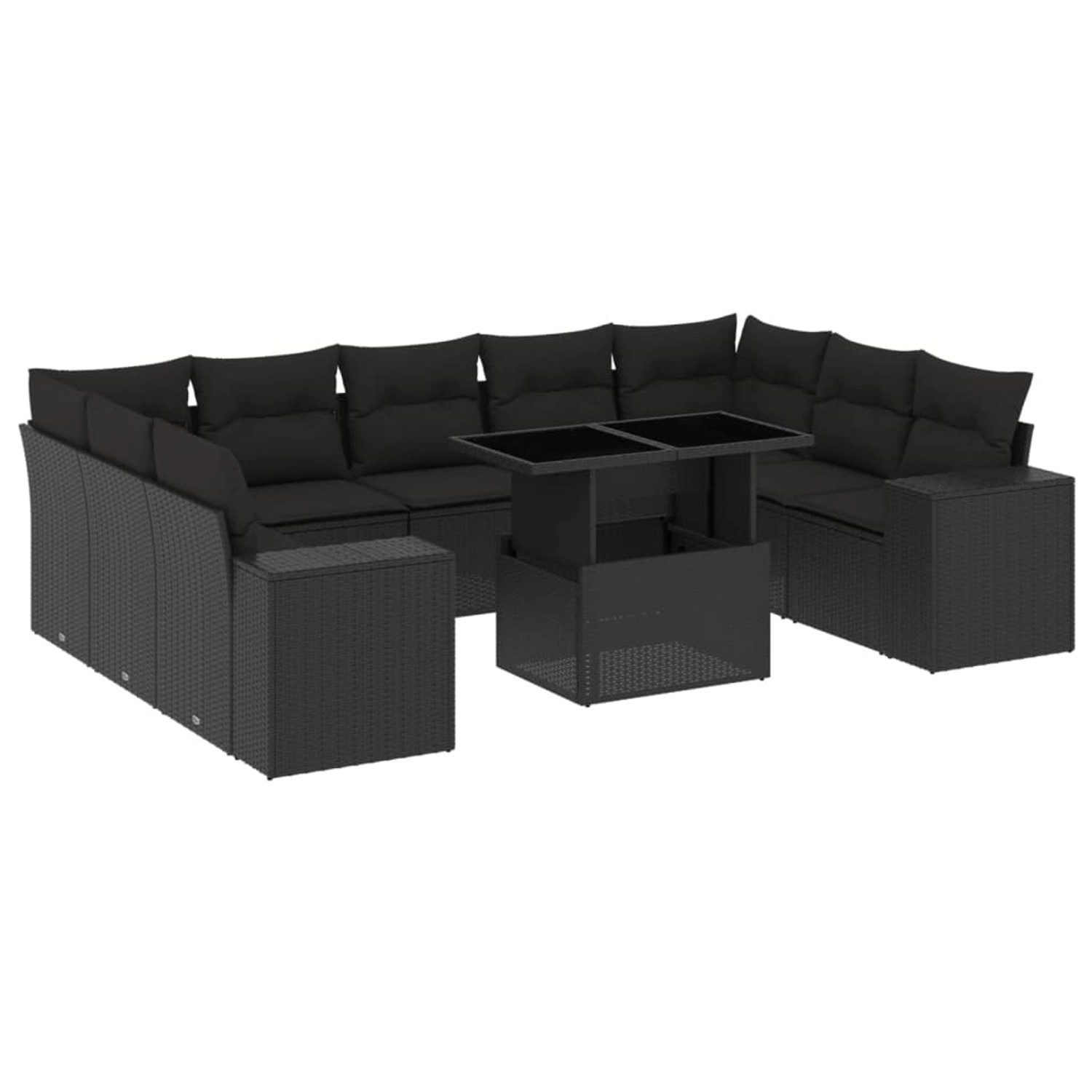 vidaXL 10-Tlg Garten-Sofagarnitur mit Kissen Schwarz Poly Rattan 3269365 günstig online kaufen