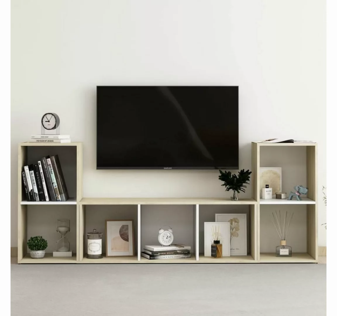 vidaXL Kleiderschrank 3-tlg TV-Schrank-Set Weiß Sonoma-Eiche Spanplatte günstig online kaufen