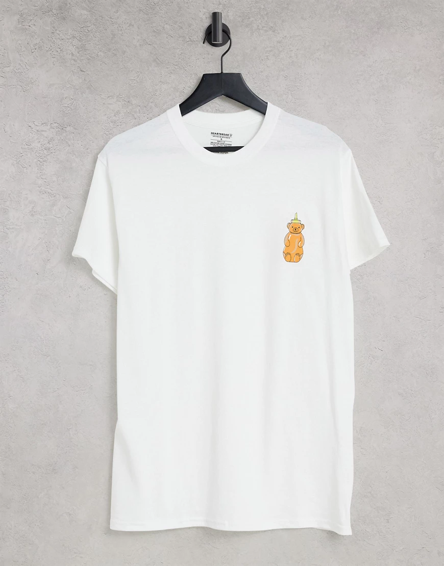 Heartbreak – T-Shirt mit Honigbär-Grafikprint-Weiß günstig online kaufen