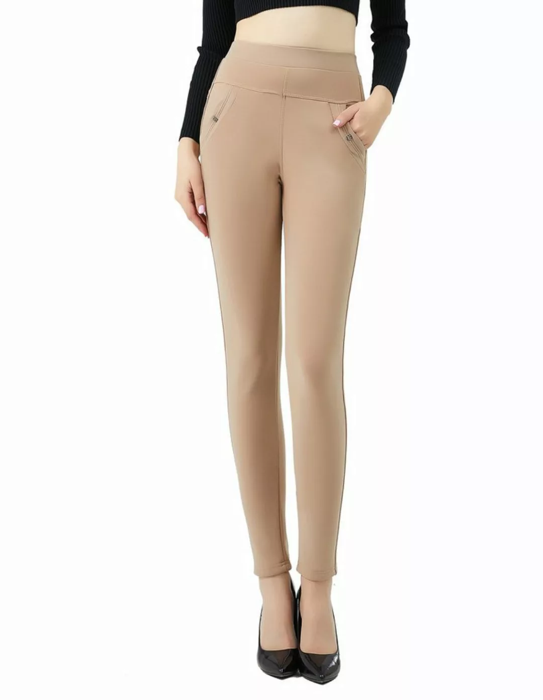 Jepo Leggings Elastische Damenhose Skinny slim Fit bequeme Beige M/L Damen günstig online kaufen