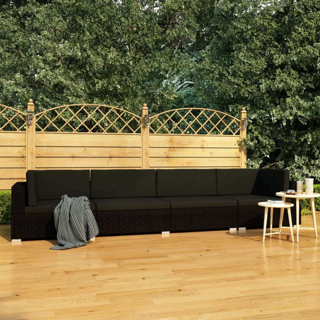 4-tlg. Garten-sofagarnitur Mit Auflagen Poly Rattan Schwarz günstig online kaufen