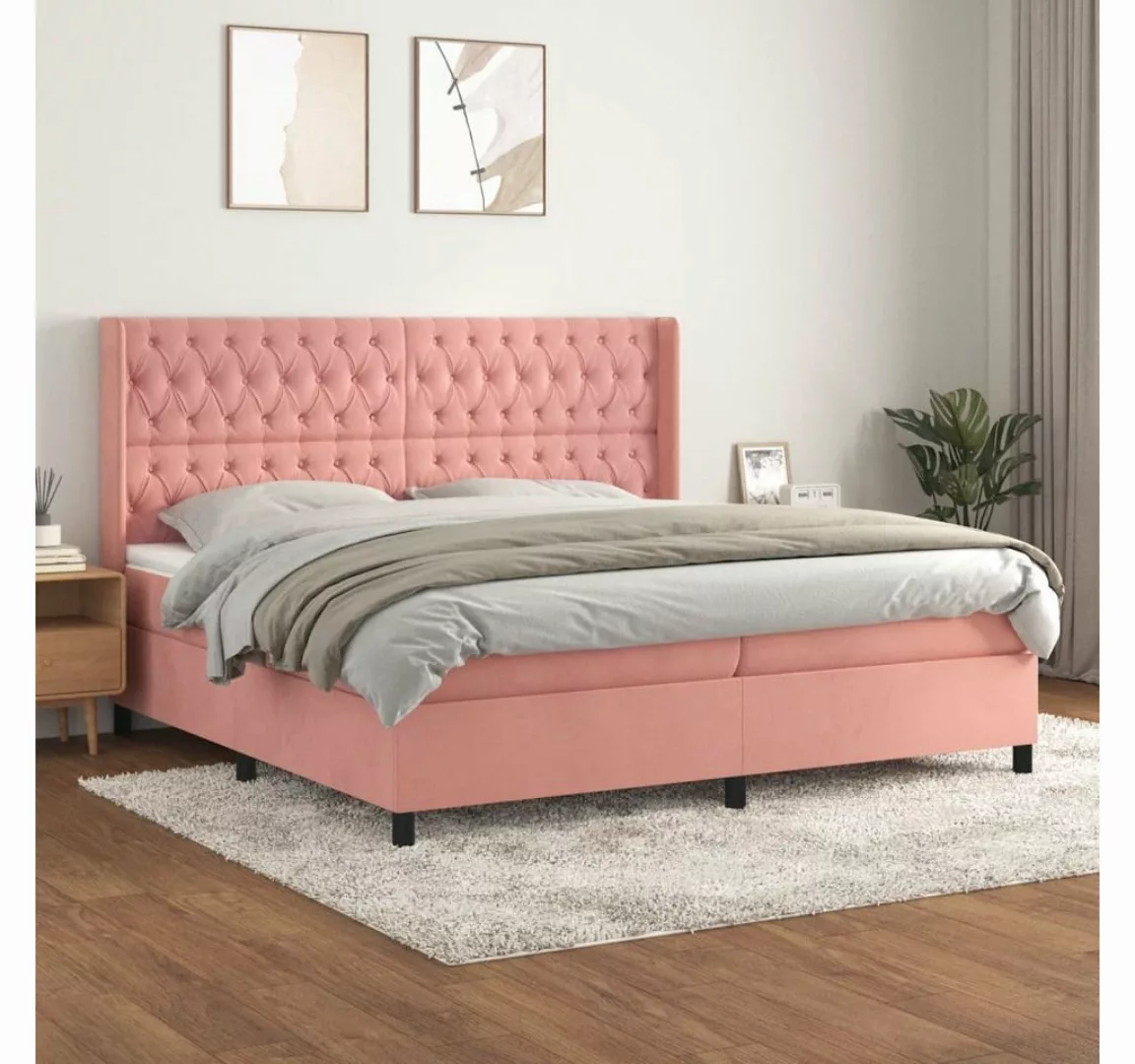 vidaXL Boxspringbett Boxspringbett mit Matratze Rosa 200x200 cm Samt Bett B günstig online kaufen