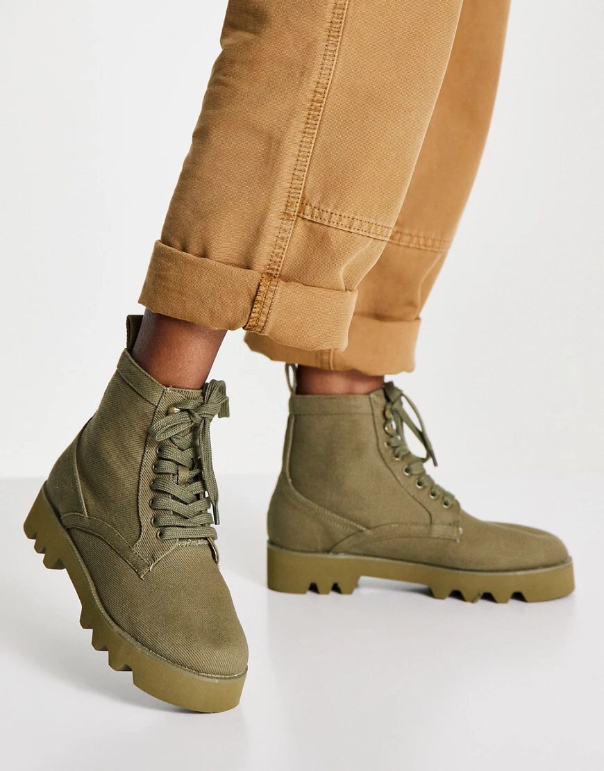 ASOS DESIGN – Addition – Stoffstiefel zum Schnüren in Khaki-Grün günstig online kaufen