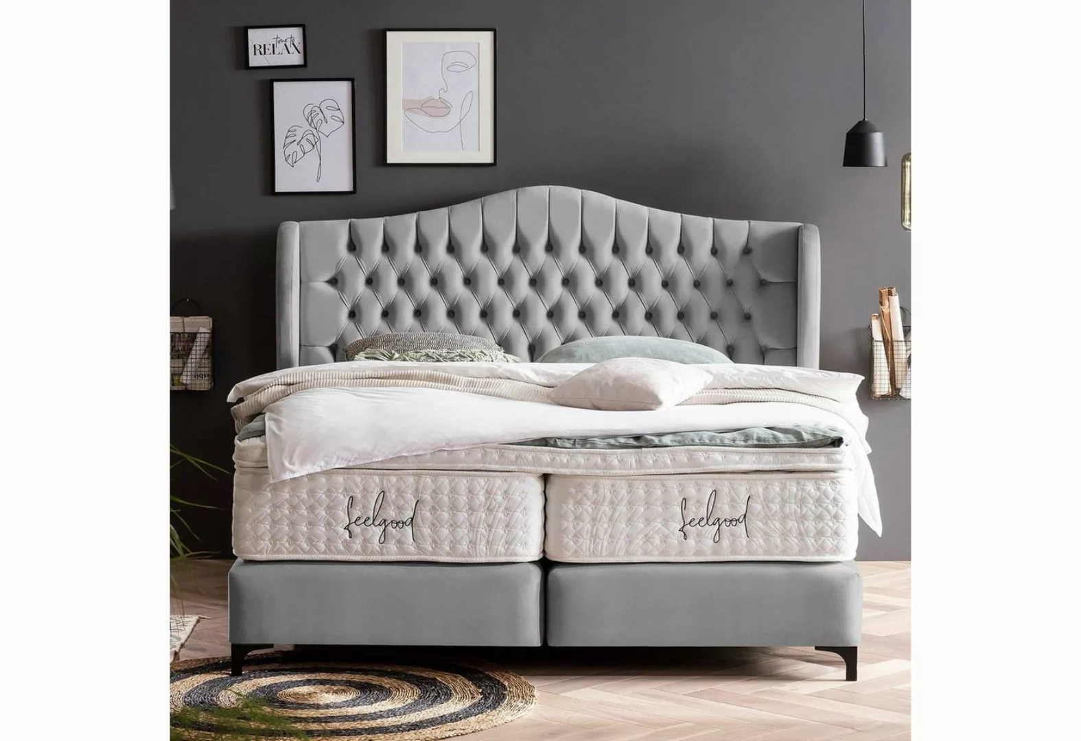 BettCo Boxspringbett Maison (in Grau Velours, 200 x 200 cm), Chesterfield, günstig online kaufen