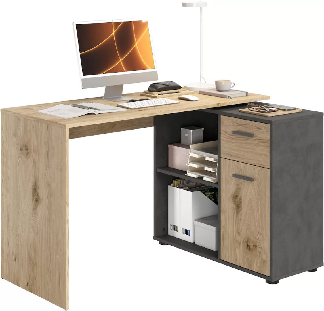 FMD Eckschreibtisch "AUGSBURG", Schreibtisch / Sideboard mit Stauraum, dreh günstig online kaufen
