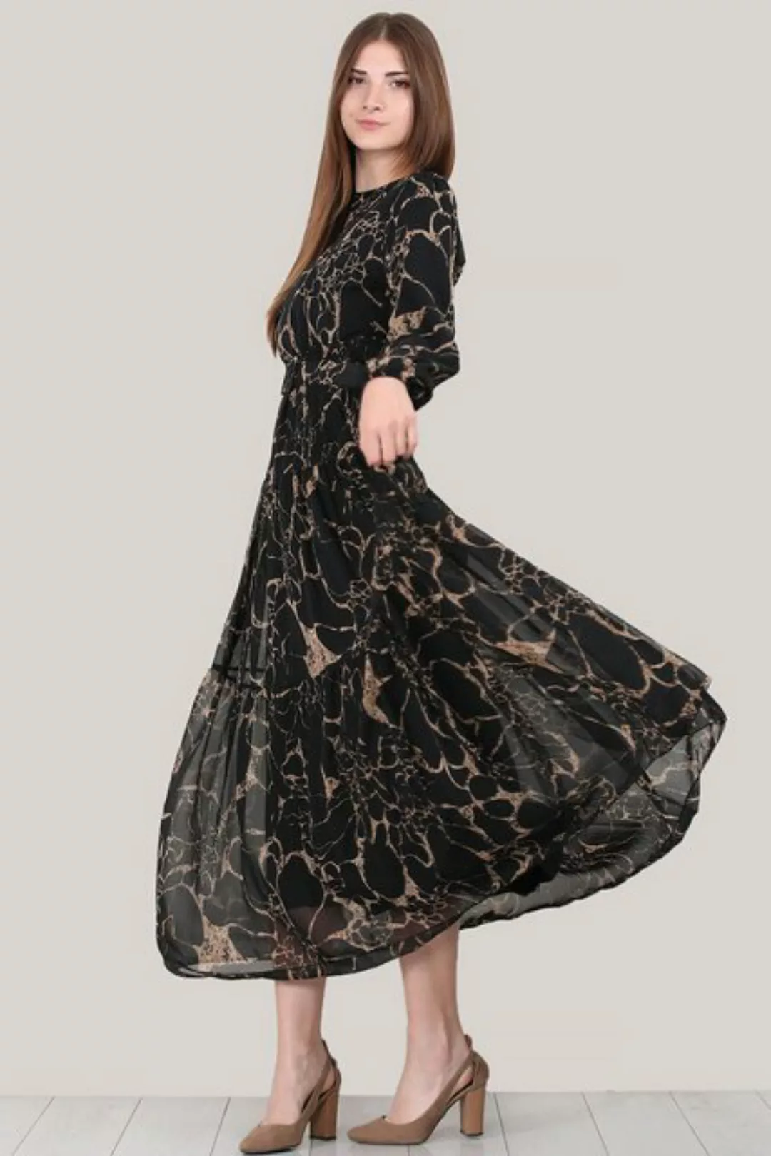 Modabout Maxikleid Langes Chiffon Kleid für Damen in Schwarz - NELB0007D451 günstig online kaufen
