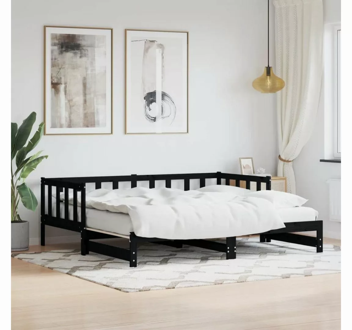 furnicato Bett Tagesbett Ausziehbar Schwarz 90x200 cm Massivholz Kiefer günstig online kaufen