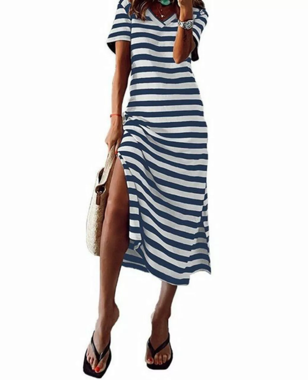 AFAZ New Trading UG Sommerkleid Streifenmuster bedrucktes Freizeitkleid und günstig online kaufen