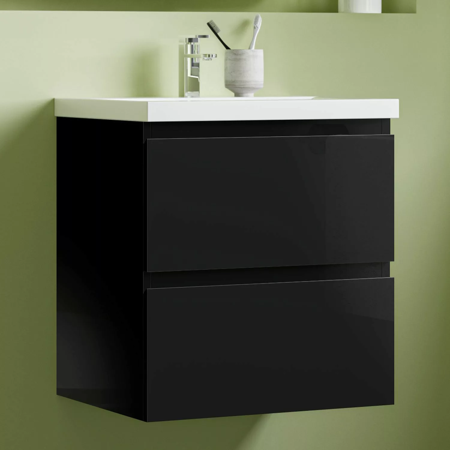 Aica Sanitär Waschtisch Glänzend schwarz MDF günstig online kaufen