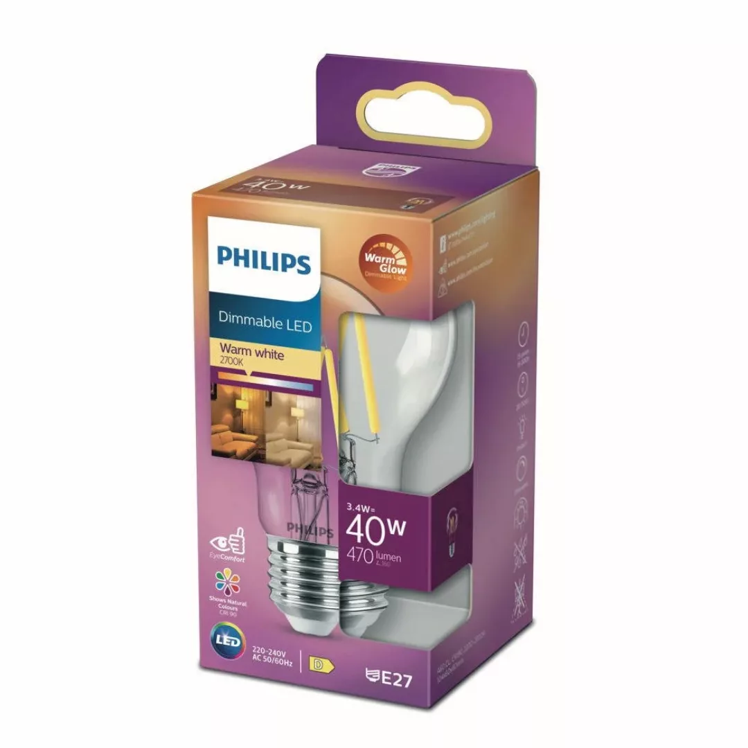 Philips LED Filament Lampe E27 Birne - A60 3,5W 475lm 2200-2700K dimmbar Ei günstig online kaufen