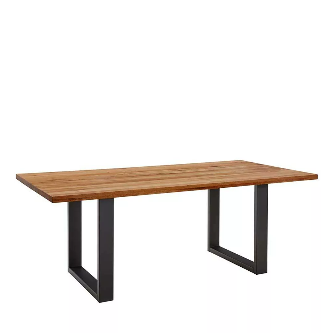 Massivholzesstisch aus Zerreiche Metall Bügelgestell günstig online kaufen
