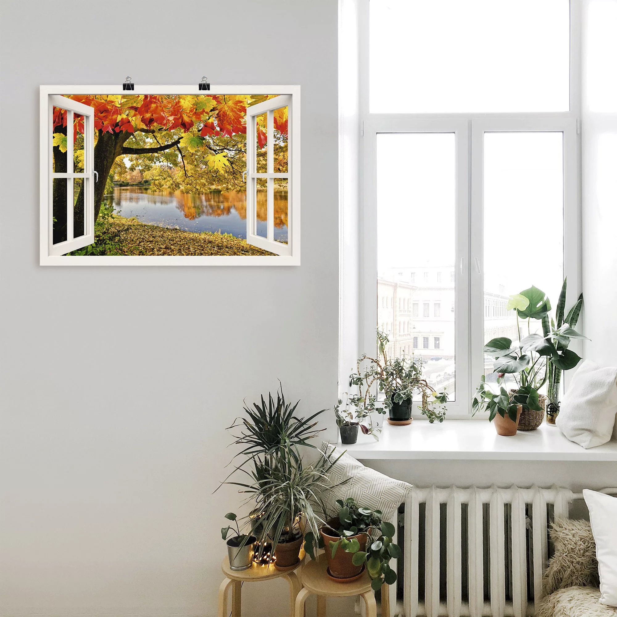 Artland Poster "Fensterblick Herbsttag an einem See", Gewässer, (1 St.) günstig online kaufen