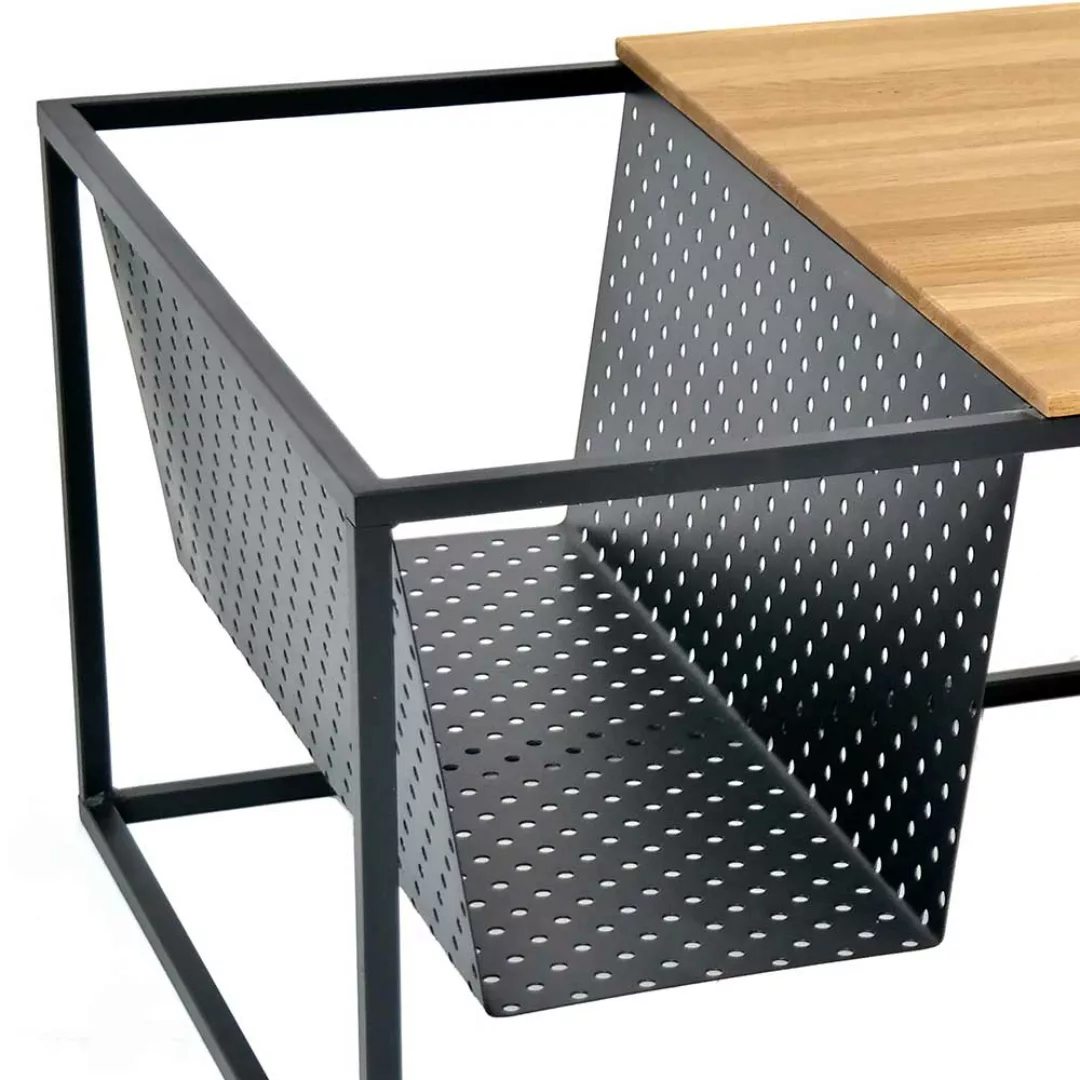 Wohnzimmer Tisch Factory aus Eiche Massivholz & Metall Ablage günstig online kaufen