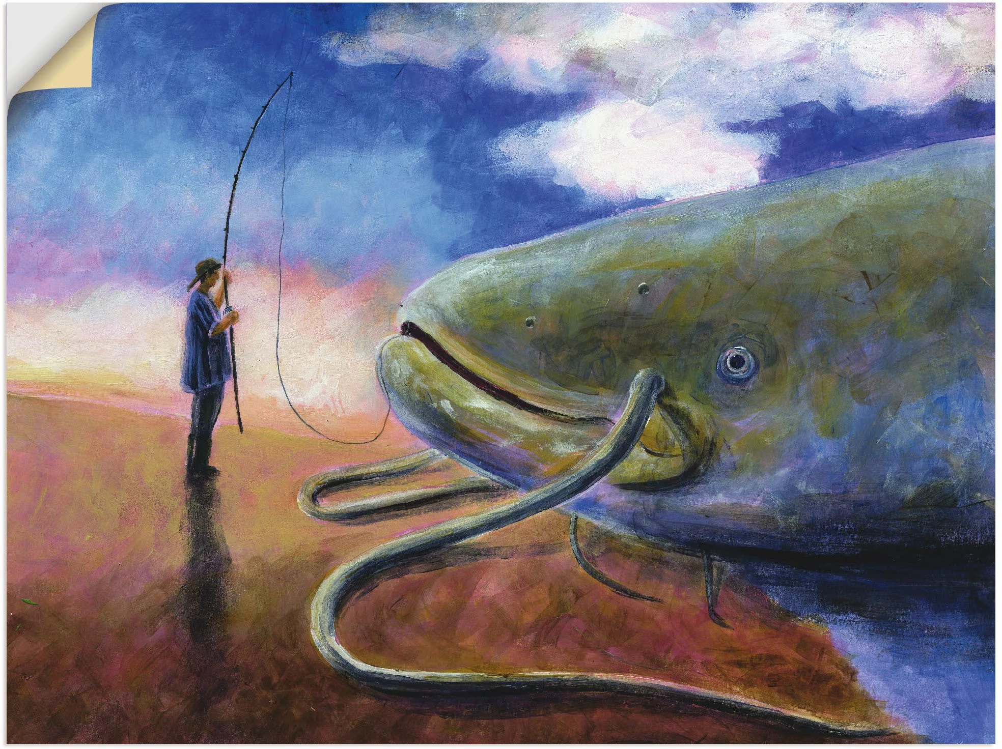 Artland Wandbild "Einen dicken Fisch an Land ziehen", Wassertiere, (1 St.), günstig online kaufen