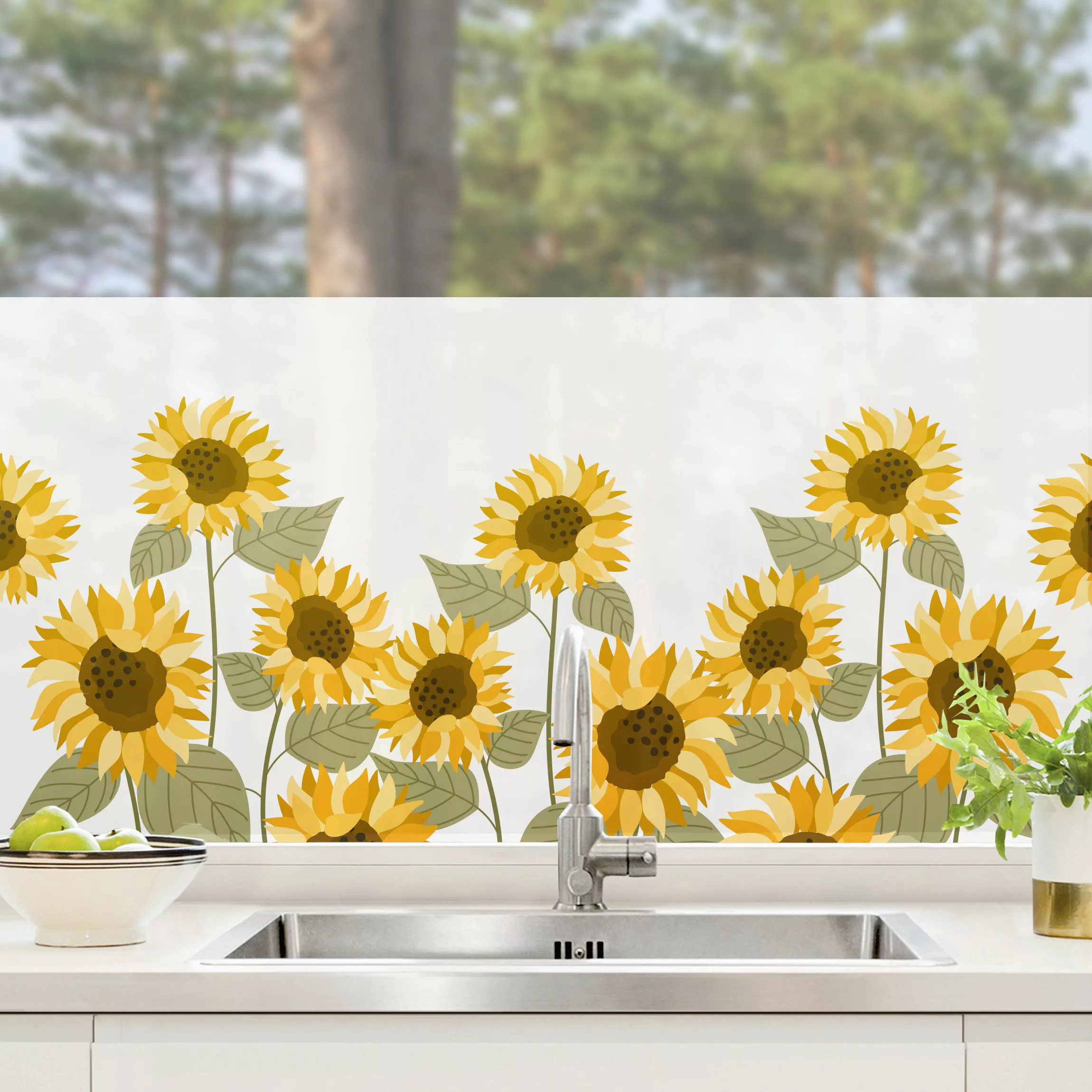 Fensterfolie Sonnenblumen Illustration günstig online kaufen