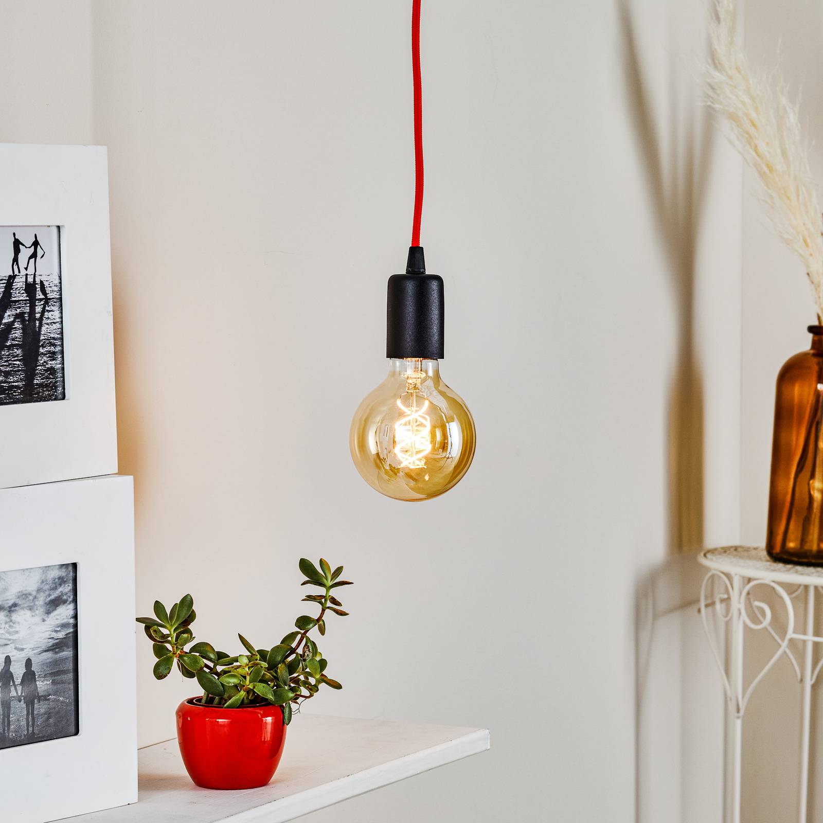 Hängeleuchte Simple, schwarz, Kabel orange günstig online kaufen