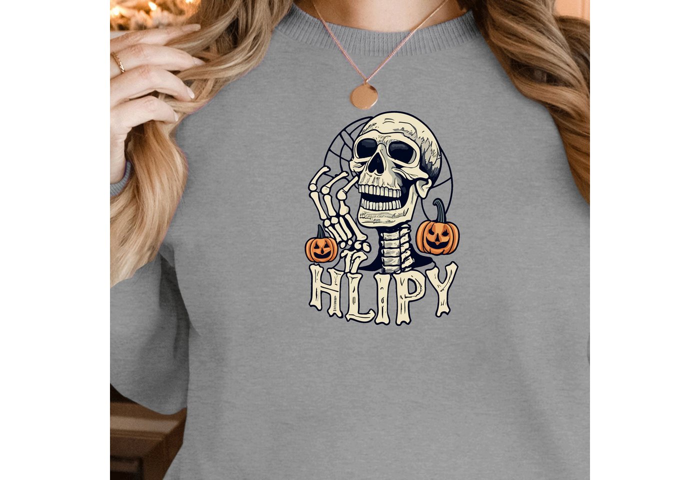 PYL Fleecepullover Damen Halloween Sweatshirt Rundhalspullover mit Schädel günstig online kaufen