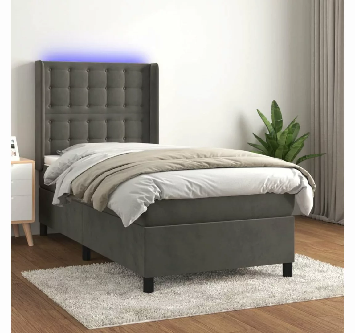 vidaXL Boxspringbett Boxspringbett mit Matratze LED Dunkelgrau 80x200 cm Sa günstig online kaufen