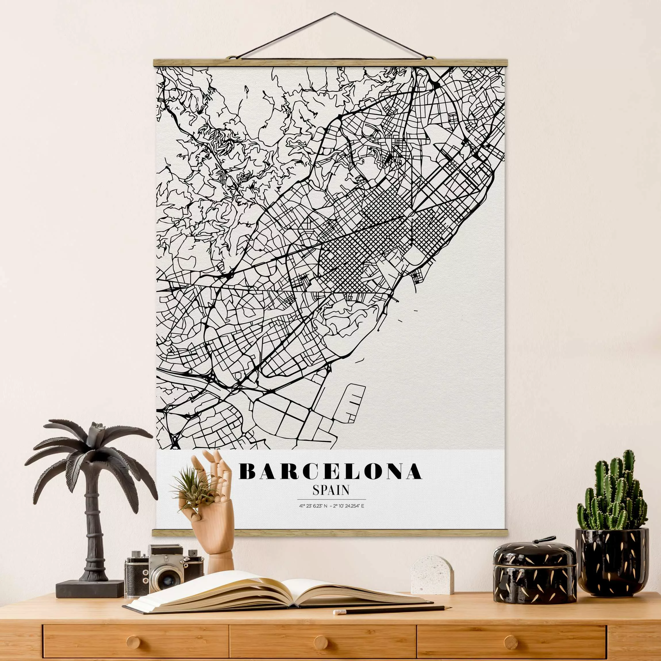 Stoffbild Karten mit Posterleisten - Hochformat Stadtplan Barcelona - Klass günstig online kaufen