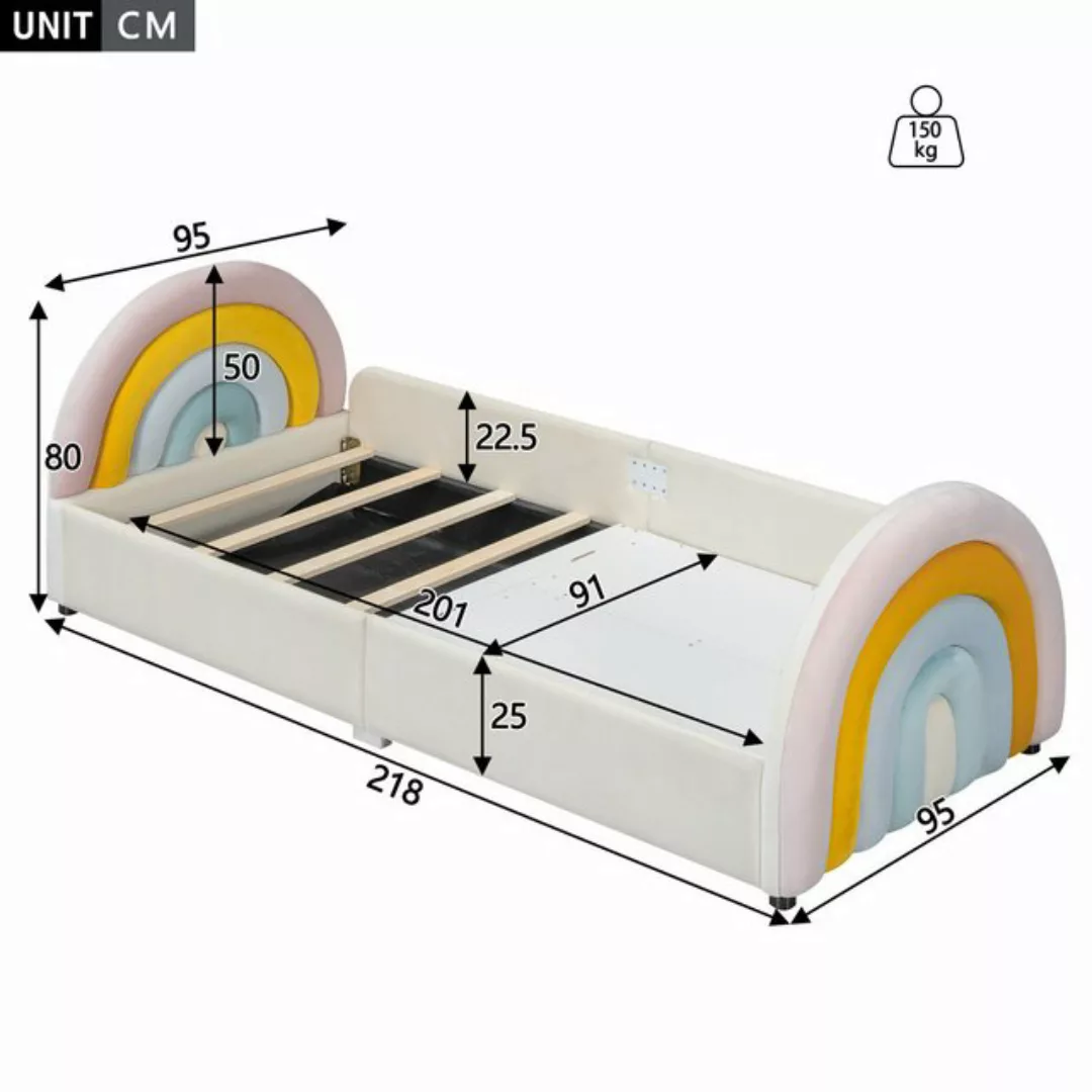 Ulife Kinderbett Lattenrost Polsterbett für Mädchen Regenbogenfarbe (Integr günstig online kaufen