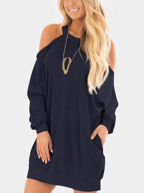Navy Cold Shoulder Langarm Sweatshirt Kleid günstig online kaufen