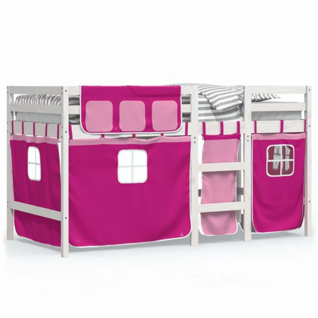 vidaXL Etagenbett Kinderhochbett mit Vorhängen Rosa 90x190 cm Massivholz Ki günstig online kaufen