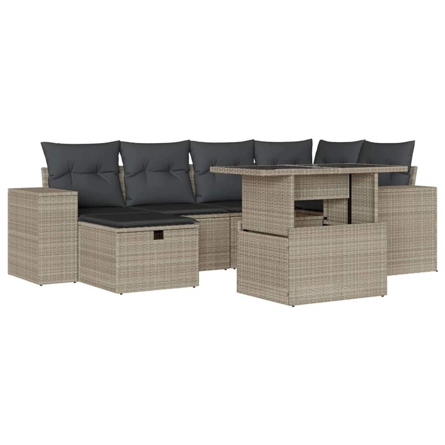 vidaXL 7-Tlg Garten-Sofagarnitur mit Kissen Hellgrau Poly Rattan 3275302 günstig online kaufen