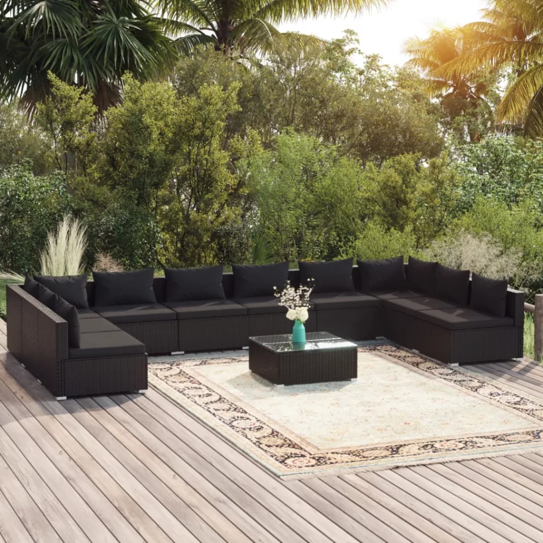 Vidaxl 11-tlg. Garten-lounge-set Mit Kissen Poly Rattan Schwarz günstig online kaufen