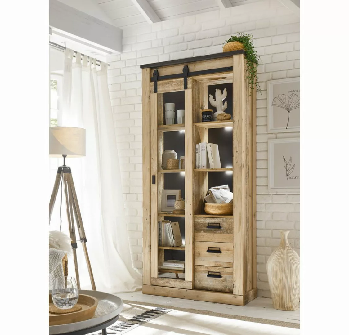 Lomadox Vitrine SHELTON-61 Old Style hell Nb. mit anthrazit 93/201/38 cm günstig online kaufen