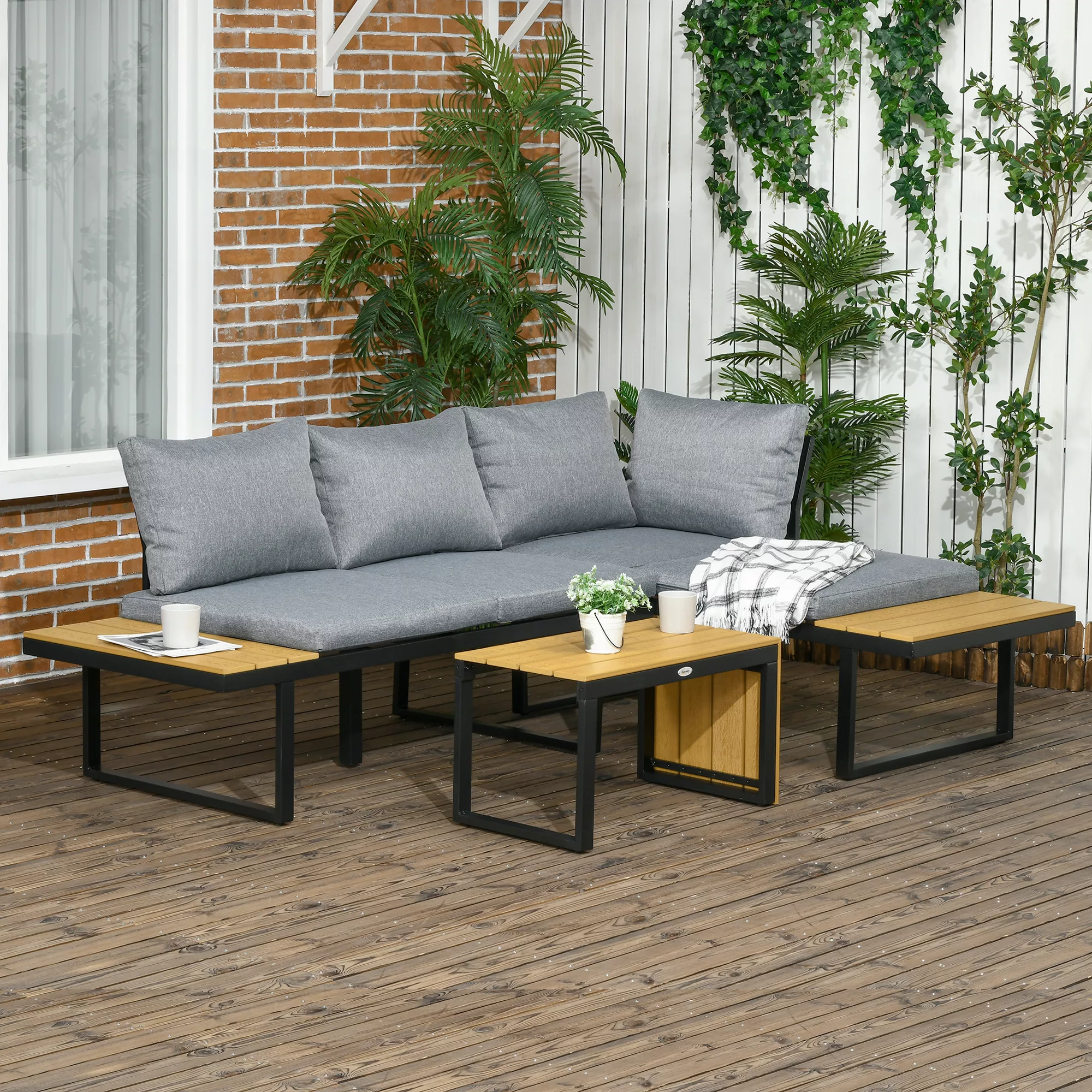 Outsunny Gartenmöbel-Set für 3 Personen Balkonmöbel mit Sitzkissen, Alumini günstig online kaufen