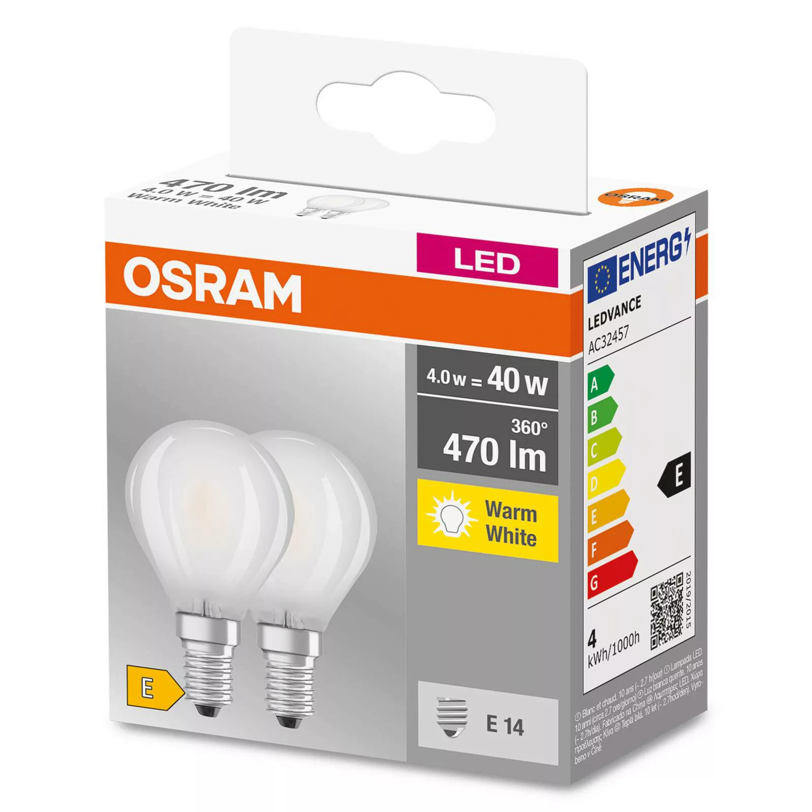 LED Tropfenlampe E14 4W 827 matt 2er-Set günstig online kaufen